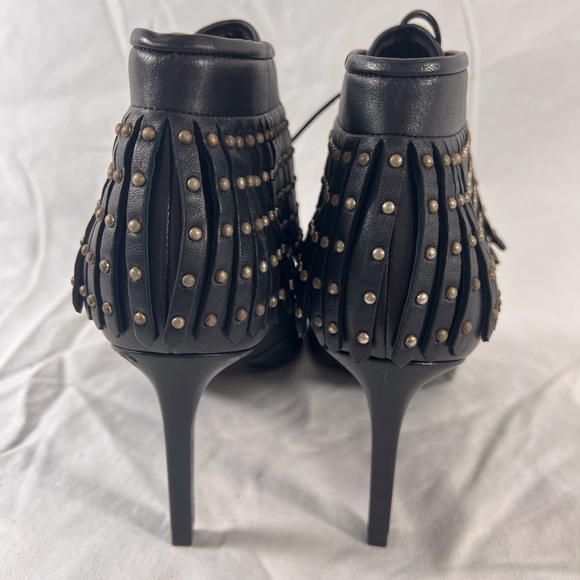 $1295 SAINT LAURENT Paris Studded Fringe Black Bootie 37 7US Made in Italy - Picture 7 of 12